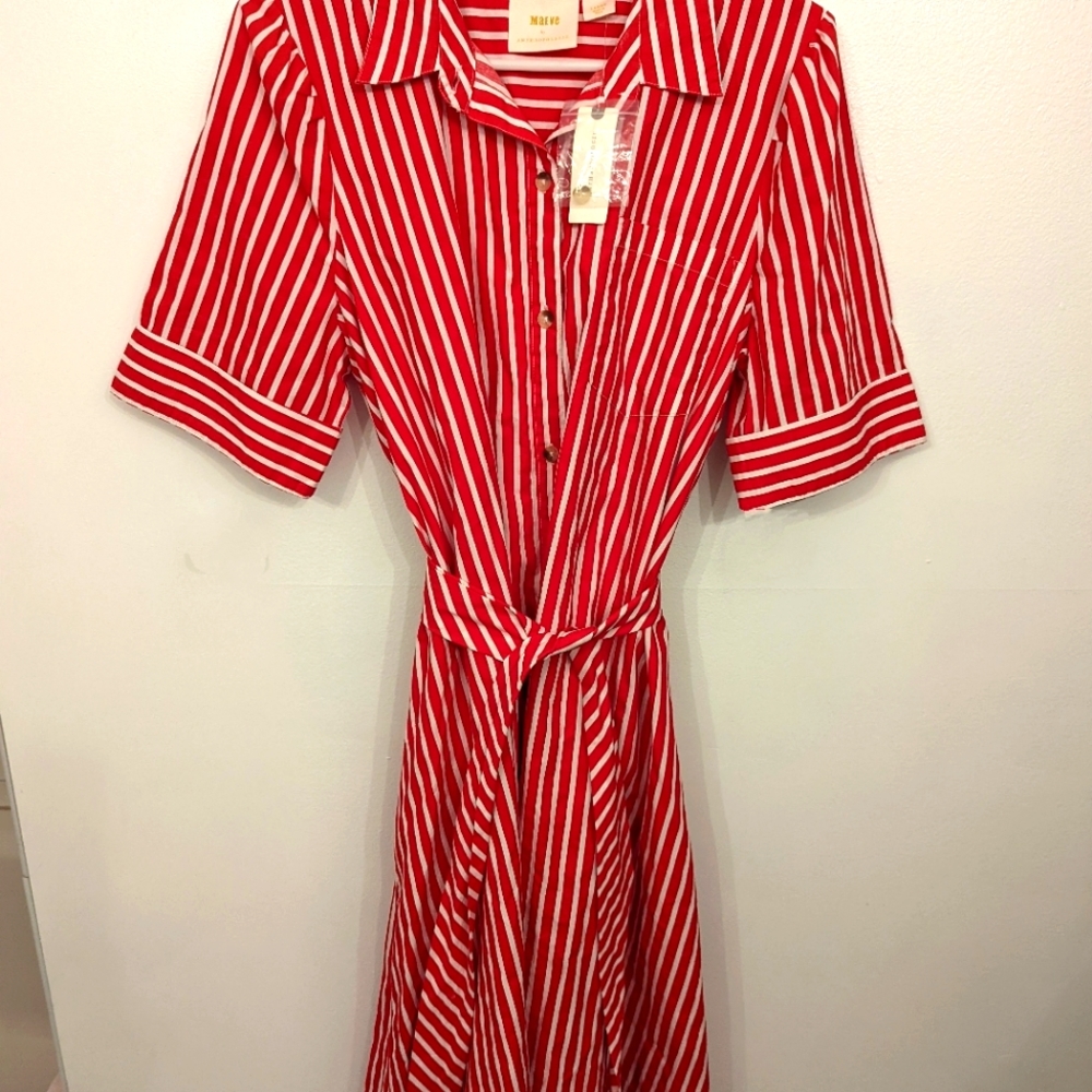 Anthropologie Red Stripe Shirtdress